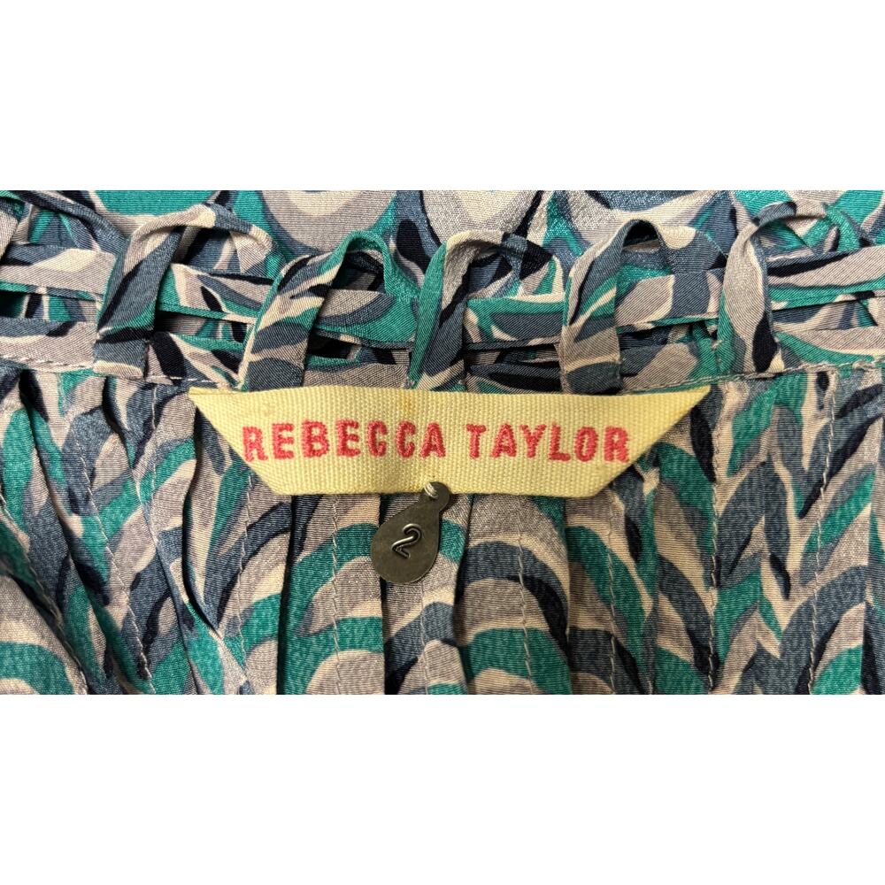 Rebecca Taylor Womens Silk Shirt Dress Size 2 Blue Geometric Print Tie Waist - Picture 12 of 14